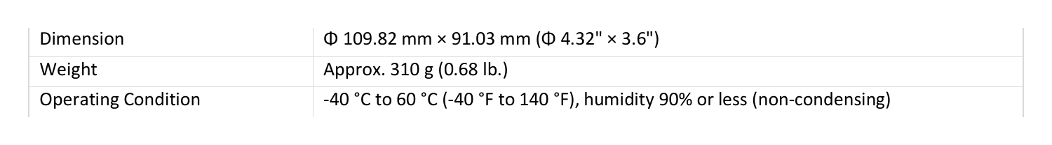 DS-2CE78H8T-IT3F 外形尺寸圖 Φ 109.82 mm × 91.03 mm (Φ 4.32" × 3.6")｜重量 Approx. 310 g (0.68 lb.)｜Unit: mm
