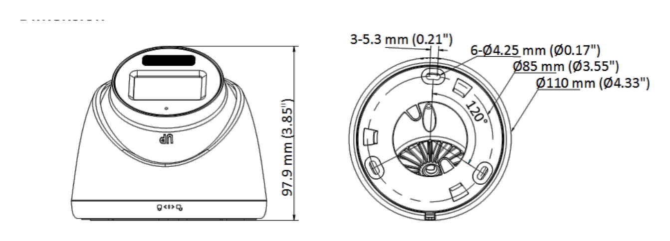 DS-2CE78K0T-LFS 外形尺寸圖 97.9 mm × Ø 110 mm (3.85" × Ø 4.33")｜重量 Approx. 340 g (0.75 lb.)｜Unit: mm