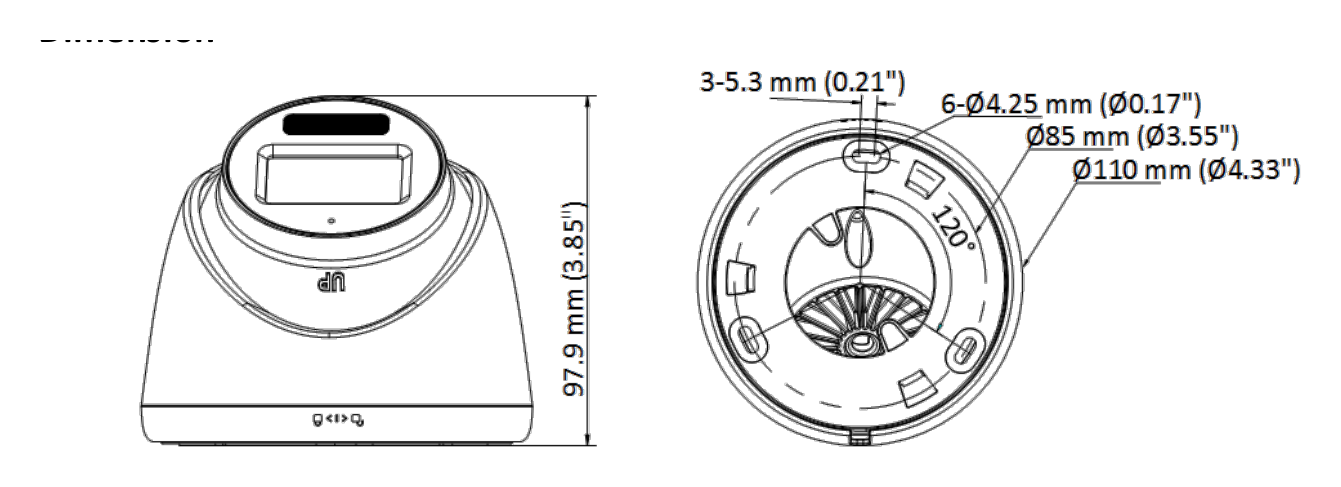 DS-2CE78U0T-LF 外形尺寸圖 97.9 mm × Ø 110 mm (3.85" × Ø 4.33")｜重量 Approx. 340 g (0.75 lb.)｜Unit: mm