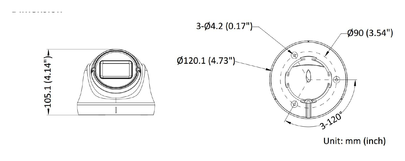 DS-2CE79D0T-VFIT3EC 外形尺寸圖 Ø 120.1 mm × 105.1 mm (Ø 4.73" × 4.14")｜重量 Approx. 460 g (1.01 lb.)｜Unit: mm