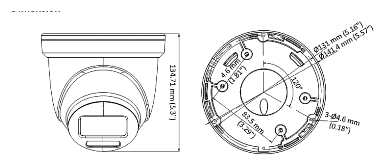 DS-2CE79DF8T-AZE 外形尺寸圖 Ø 141.4 mm × 134.7 mm (Ø 5.57" × 5.3")｜重量 Approx. 840 g (1.85 lb.)｜Unit: mm