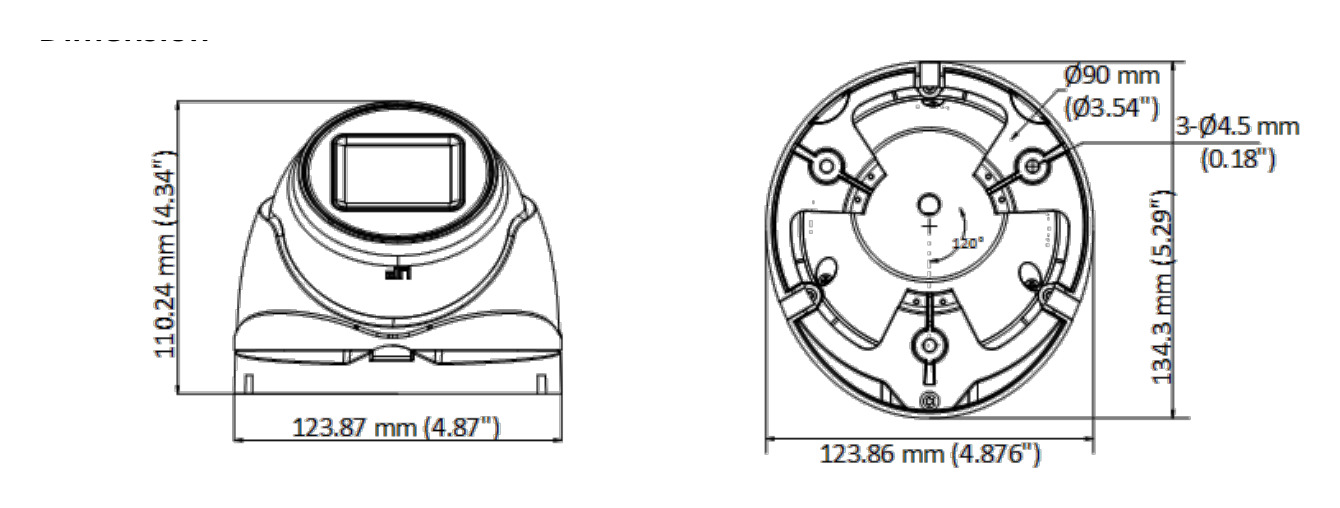 DS-2CE79H0T-IT3ZFC 外形尺寸圖 123.87 mm × 110.24 mm × 134.3 mm (4.87" × 4.34" × 5.29")｜重量 Approx. 555 g (1.22 lb.)｜Unit: mm