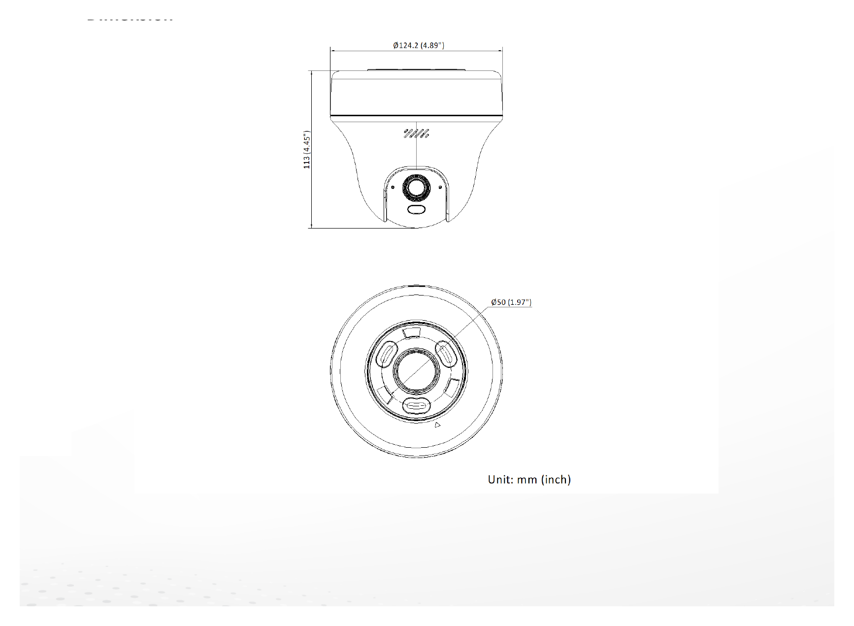 DS-2CFWQ5 外形尺寸圖 Ø 124.2 mm × 113 mm (Ø 4.9" × 4.5")｜重量 Approx. 280 g (0.6 lb.)｜Unit: mm