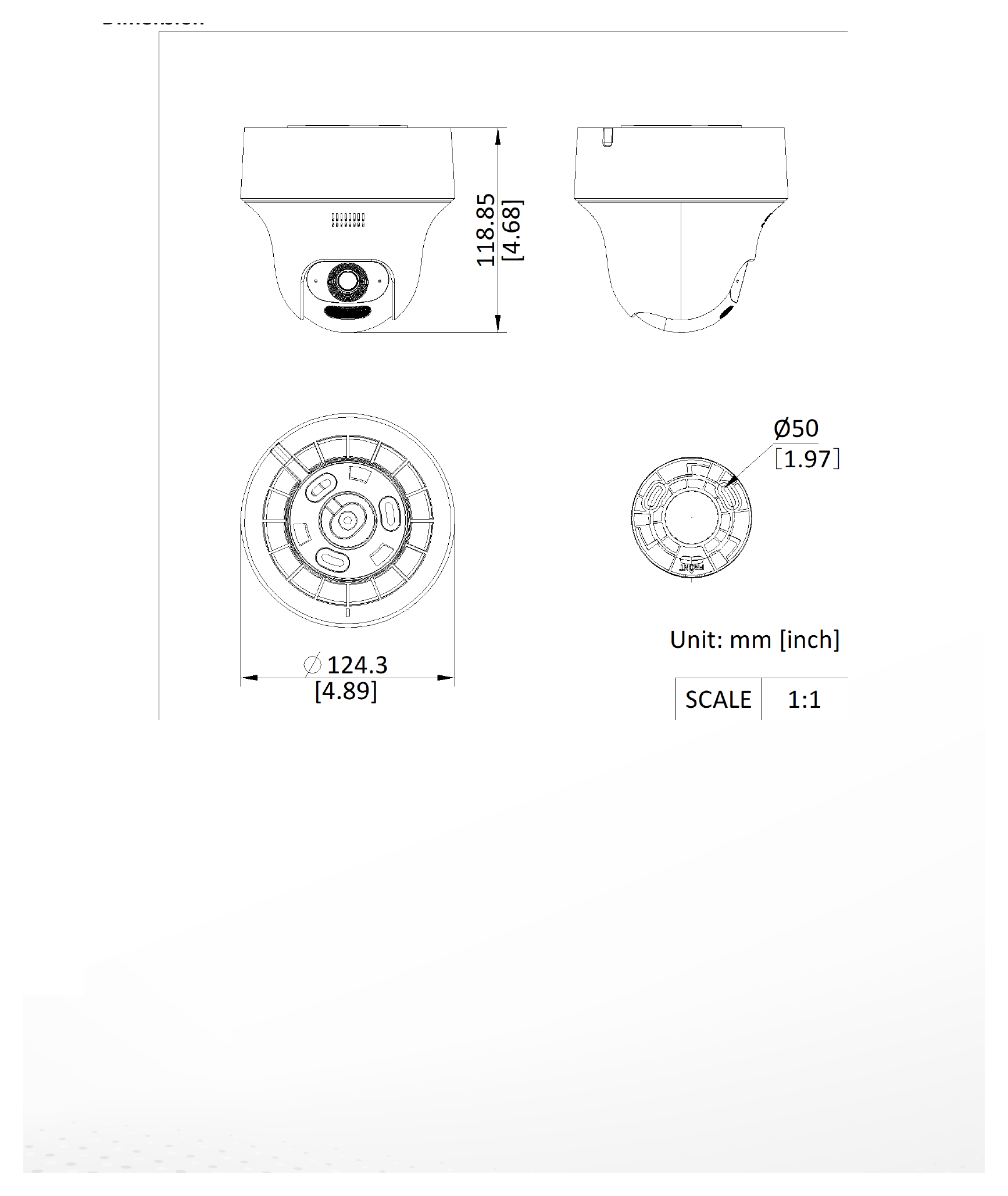 DS-2CV1F23G2-LIDWFB 外形尺寸圖 Ø 124 mm × 119 mm (Ø 4.89" × 4.68") Weight:Approx. 290 g (0.6 lb.) Weight With Package Weight:Approx. 390 g (0.8 lb.)｜Un