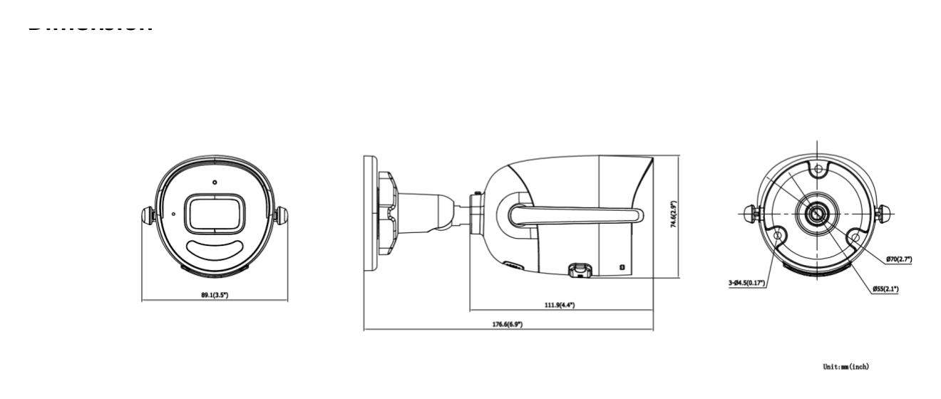 DS-2CV2041G2-IDW-E 外形尺寸圖 175.6 mm × 73 mm × 89.1 mm (6.9" × 2.9" × 3.5")｜重量 Approx. 335 g (0.8 lb.)｜Unit: mm