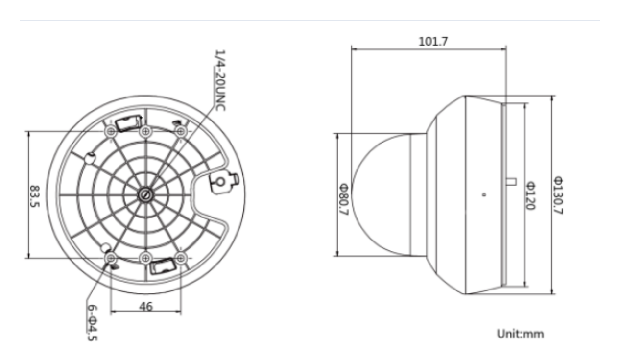 DS-2DE2A204IW-DE3 外形尺寸圖 Ø 130.7 mm ×101.7 mm (Ø 5.15" × 4.00")｜重量 Approx. 530 g (1.17 lb.)｜Unit: mm