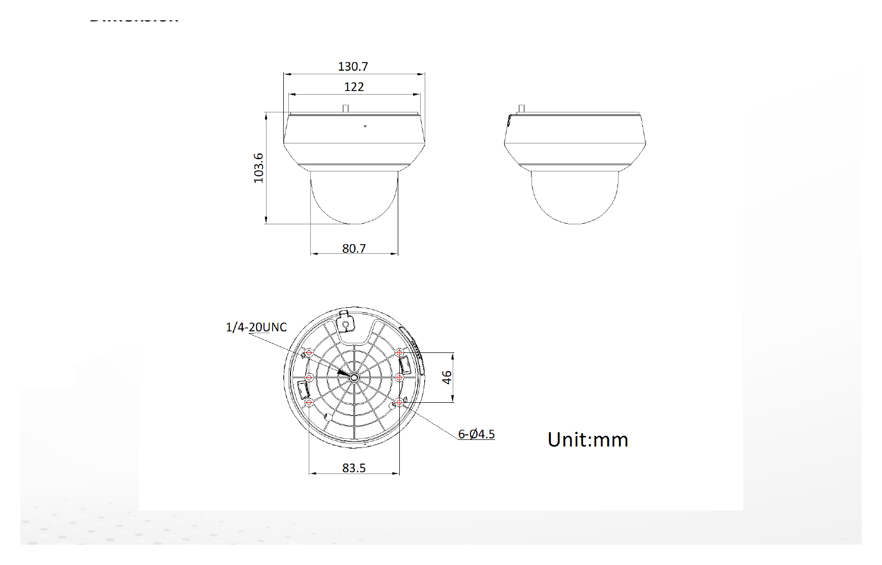 DS-2DE2A204IWG1-E 外形尺寸圖 Ø 130.7 mm × 103.6 mm (Ø 5.15" × 4.00")｜重量 Weight: Approx. 560 g (1.23 lb.),With Package Weight: Approx. 780 g (1.72 lb.