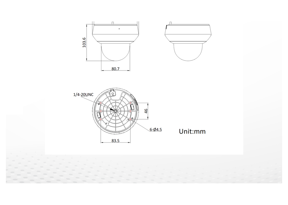 DS-2DE2A404IWG1-E 外形尺寸圖 Ø 130.7 mm × 103.6 mm (Ø 5.15" × 4.00")｜重量 Approx. 560 g (1.23 lb.)