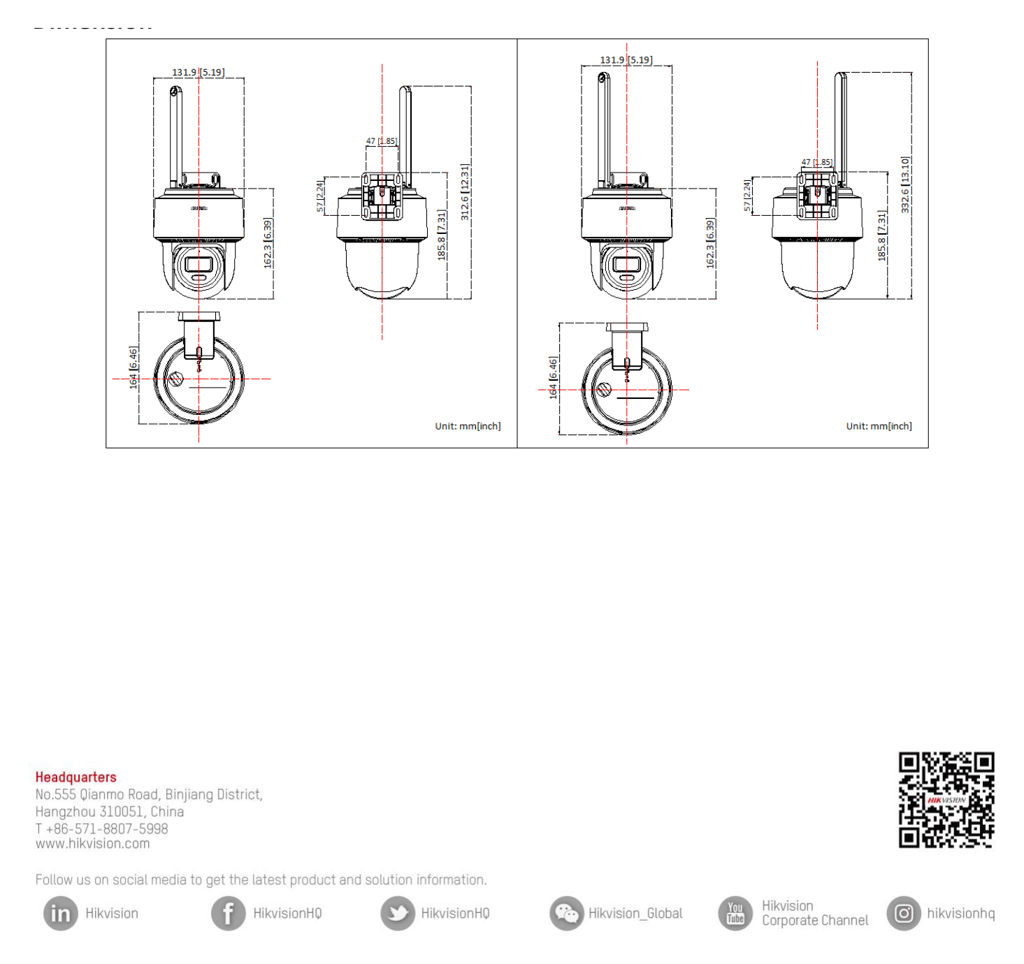 DS-2DE2C200MWG-4G 外形尺寸圖 詳見圖示｜Unit: mm