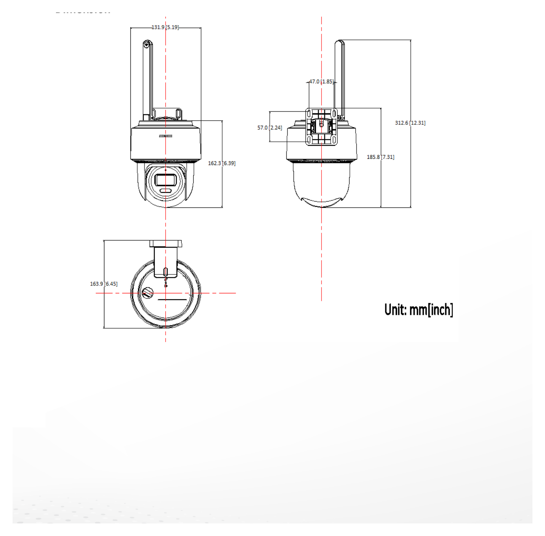 DS-2DE2C200MWG 外形尺寸圖 131.9 mm × 163.9 mm × 312.6 mm (5.19" × 6.45" × 12.31") Weight: 600 g (1.32 lb.) Weight With Package Weight: 900 g (2.0