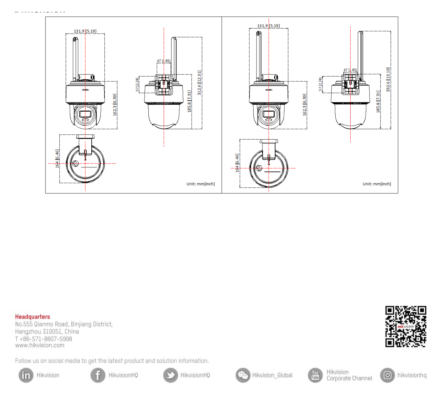 DS-2DE2C400MWG-4G 外形尺寸圖 詳見圖示｜Unit: mm