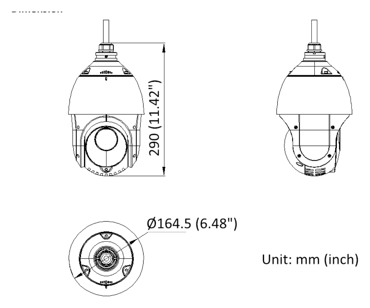 DS-2DE4215IWG1-E 外形尺寸圖 Ø 164.5 mm × 290 mm (Ø 6.48" × 11.42")｜重量 Approx. 2 kg (4.41 lb)｜Unit: mm
