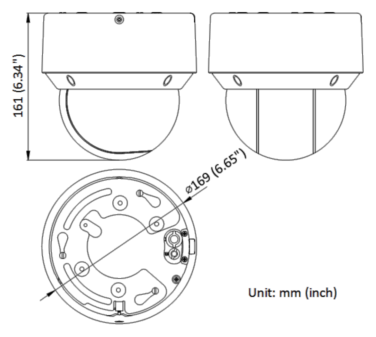 DS-2DE4A425IWG-E 外形尺寸圖 Ø 169 mm × 161 mm (Ø 6.65" × 6.34")｜重量 Approx. 2.45 kg (5.40 lb.)｜Unit: mm
