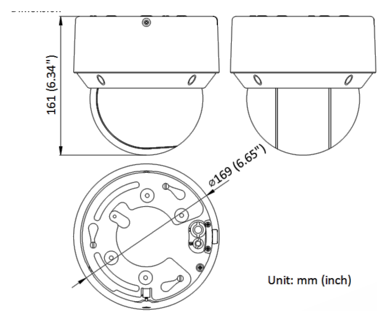 DS-2DE4A425IWG1-E 外形尺寸圖 Ø 169 mm × 161 mm (Ø 6.65" × 6.34")｜重量 Approx. 2.45 kg (5.40 lb.)｜Unit: mm