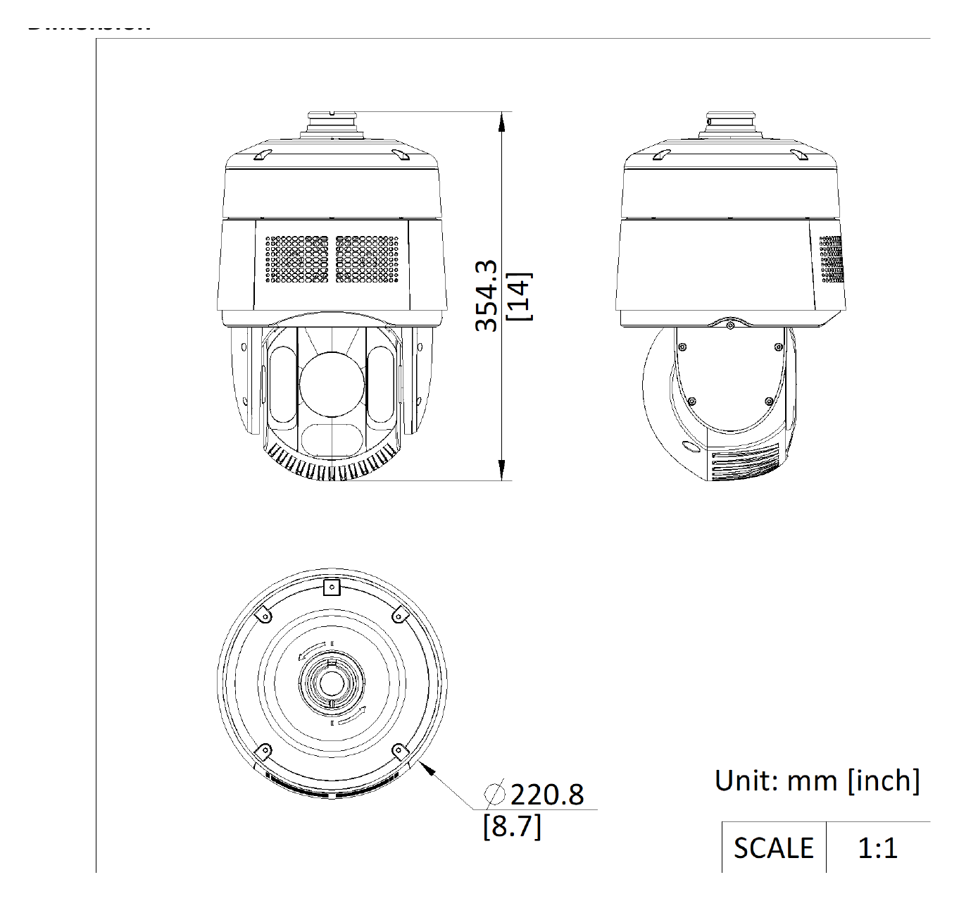 DS-2DE7A232IWG-EB 外形尺寸圖 Ø 220 mm × 363.3 mm (Ø 8.66" × 13.91")｜重量 Approx. 5 kg (11.03 lb.)｜Unit: mm