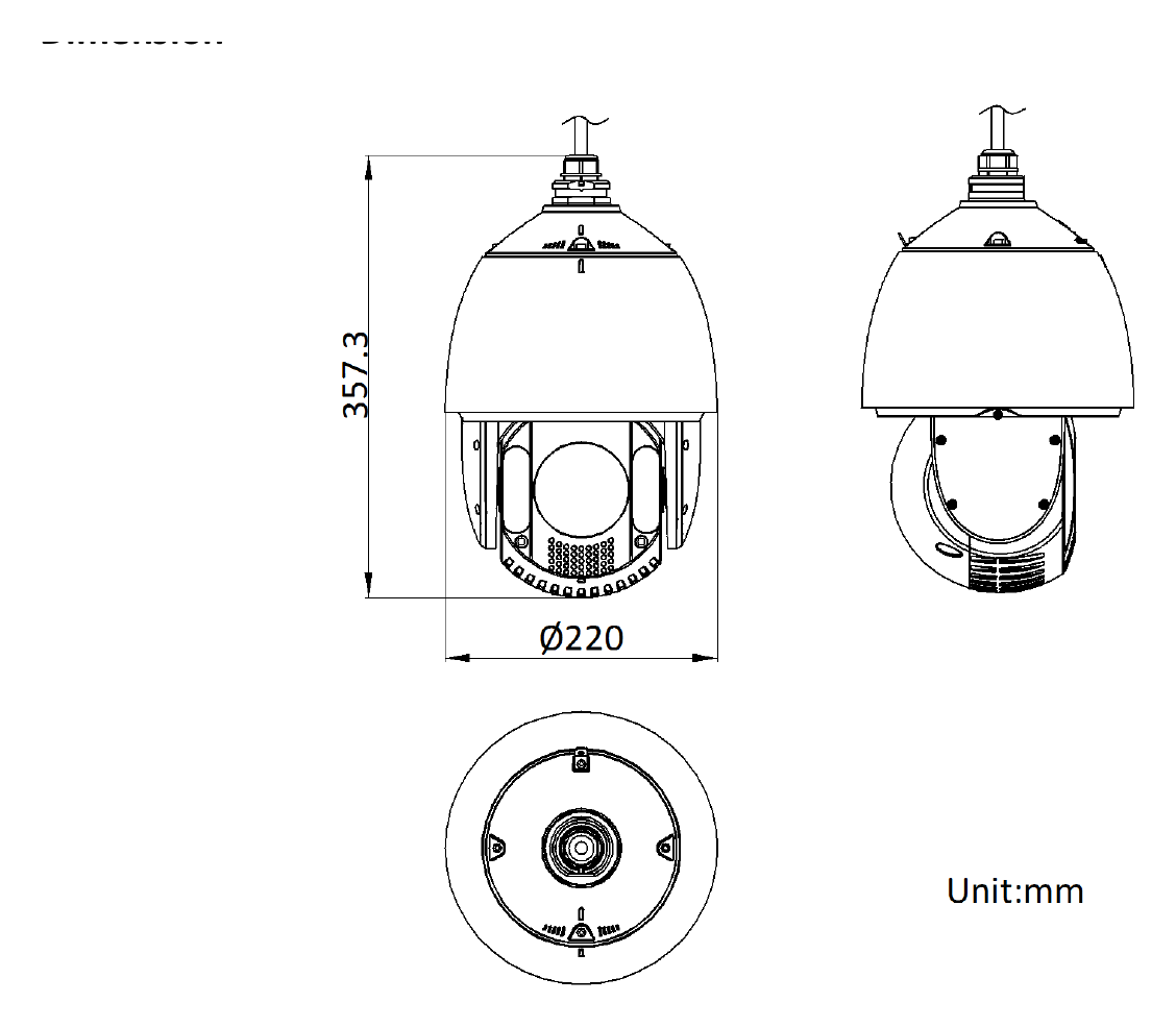 DS-2DE7A412MCG-EB-B 外形尺寸圖 Ø 220 mm × 357.3 mm (Ø 8.66" × 14.07")｜重量 Approx. 5.5 kg (12.13 lb.)｜Unit: mm