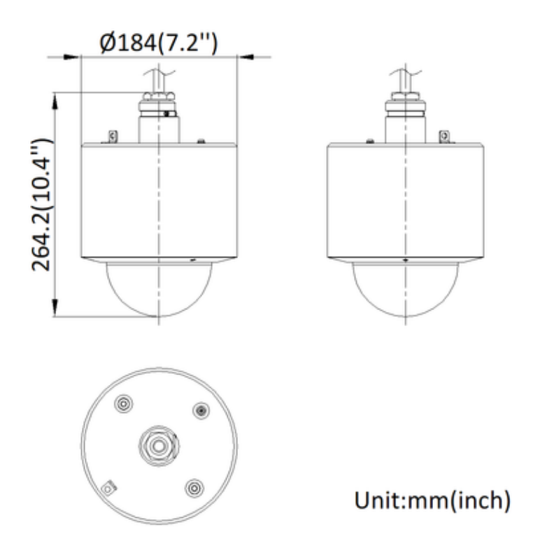DS-2DF4420-DX316LE 外形尺寸圖 Ø 184 mm × 264.2 mm (Ø 7.2" × 10.4")｜重量 Approx. 8 kg (17.64 lb.)｜Unit: mm