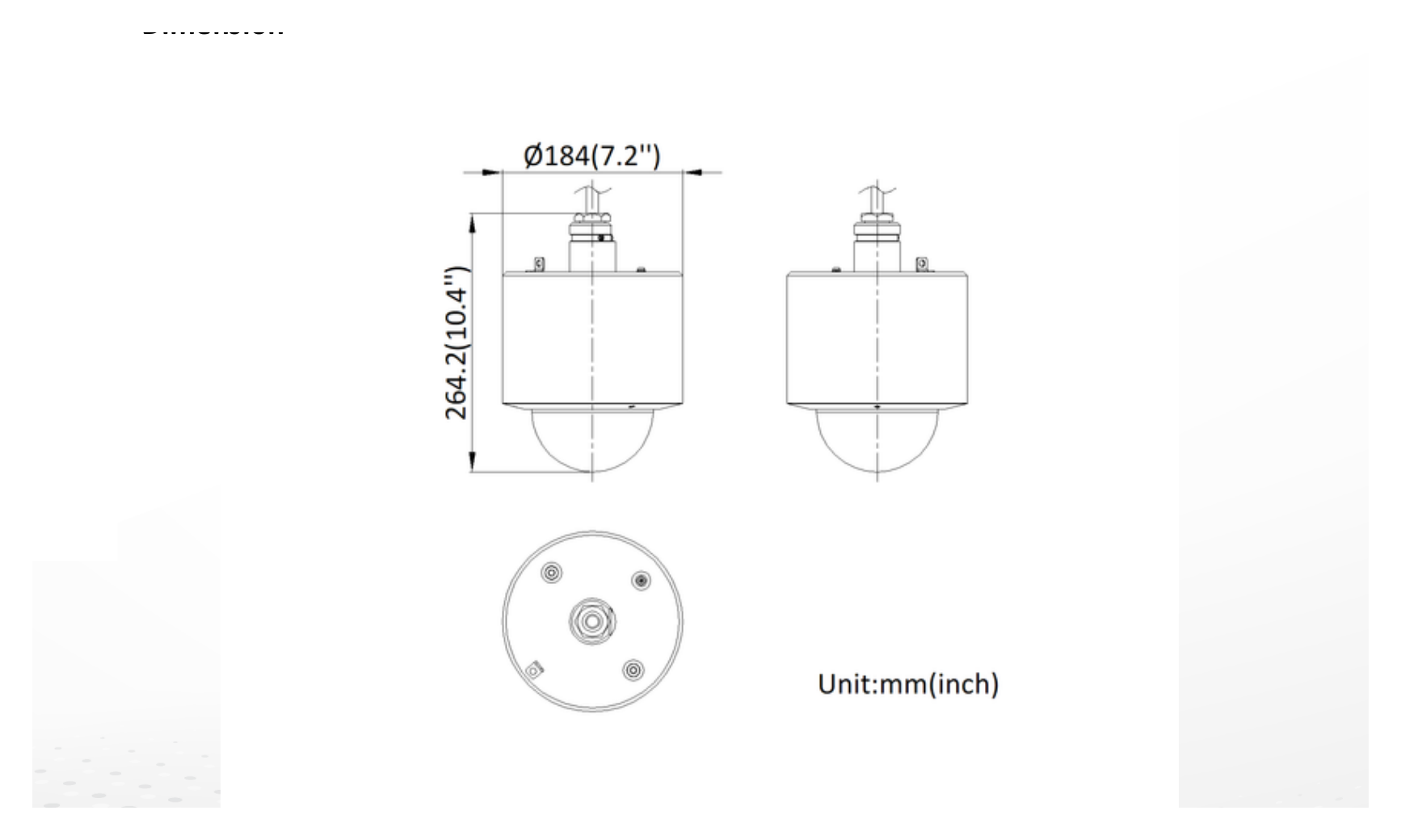 DS-2DF4420-DXS6 外形尺寸圖 Ø 184 mm × 264.2 mm (Ø 7.2" × 10.4")｜重量 Approx. 8 kg (17.64 lb.)｜Unit: mm