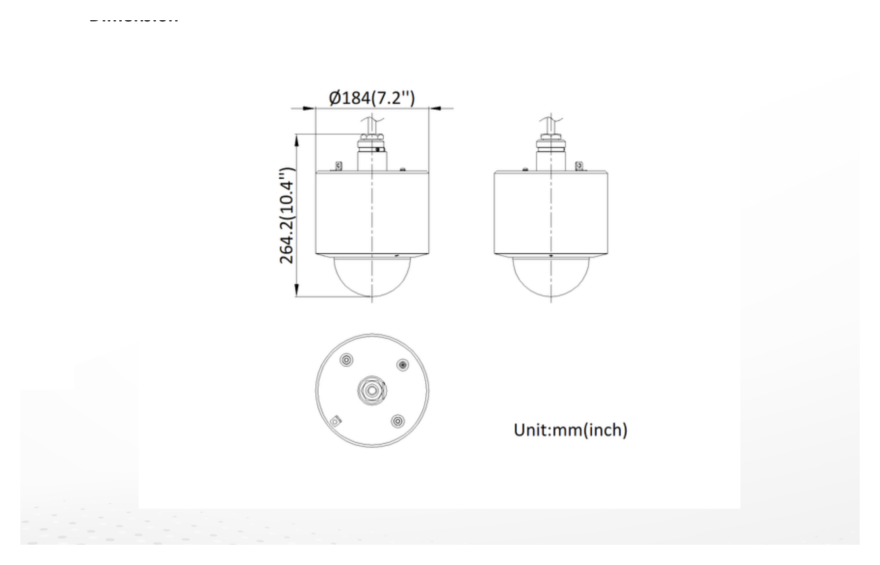 DS-2DF4420-DXS6C304 外形尺寸圖 Ø 184 mm × 264.2 mm (Ø 7.2" × 10.4")｜重量 Approx. 8 kg (17.64 lb.)｜Unit: mm