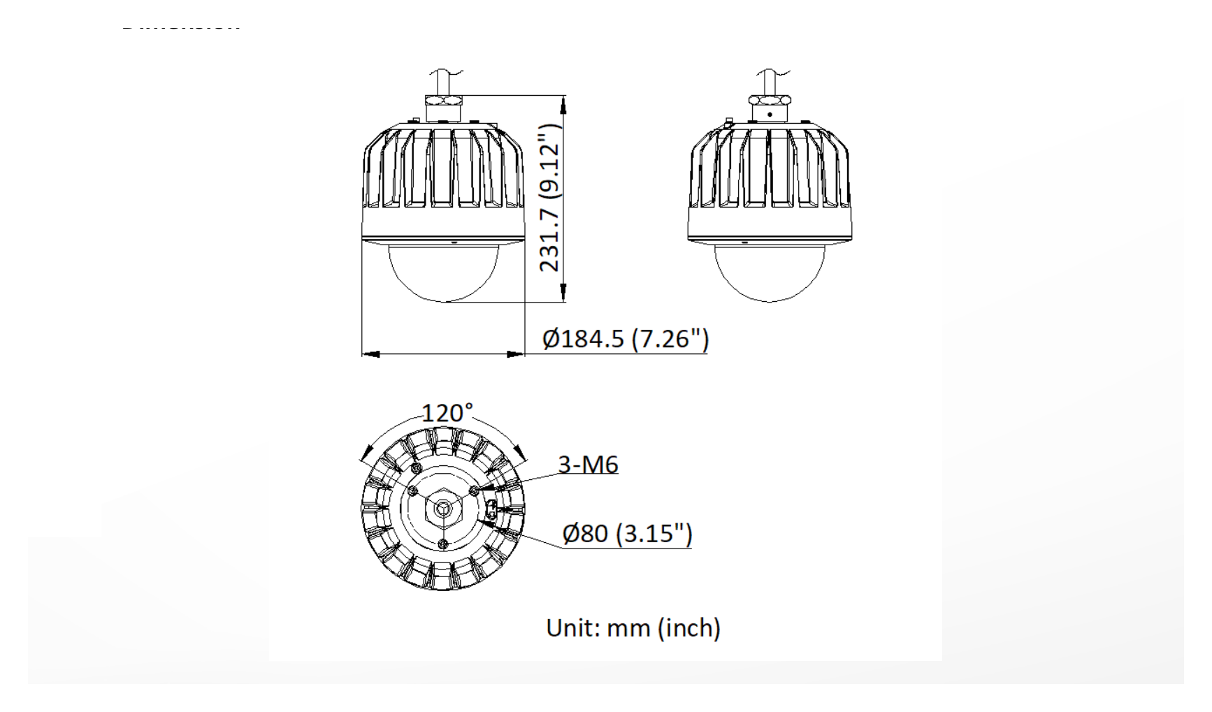 DS-2DF4420WG-XEY 外形尺寸圖 Ø 184.5 mm × 231.7 mm (Ø 7.26" × 9.12")｜重量 Approx. 3.53kg (7.78 lb.)｜Unit: mm