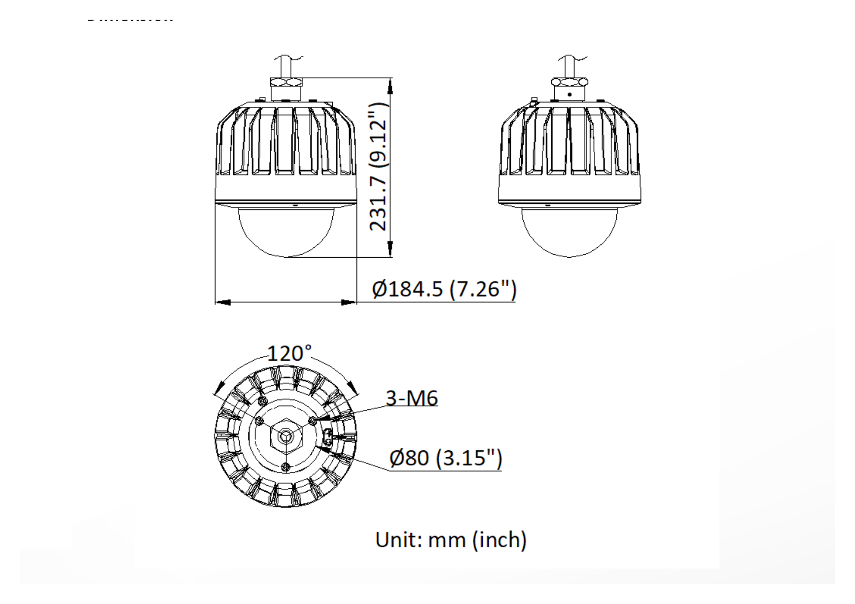 DS-2DF4420WG-XEYADCE 外形尺寸圖 Ø 184.5 mm × 231.7 mm (Ø 7.26" × 9.12")｜重量 Approx. 3.53kg (7.78 lb.)｜Unit: mm
