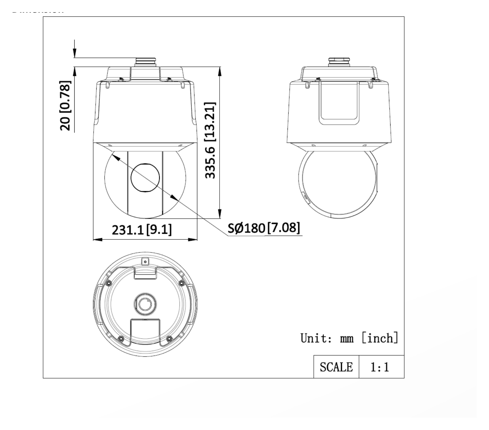DS-2DF6A836XG1-EL 外形尺寸圖 ⌀ 231.1 mm × 355.6 mm (⌀ 9.10" × 14")｜重量 Approx. 6 kg (13.23 lb.) CE-EMC (EN 55032: 2015, EN 61000-3-2: 2019, EN 61000-3