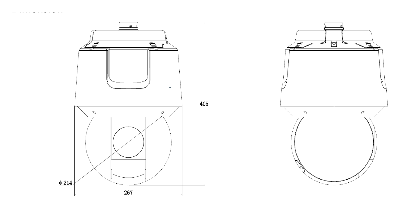 DS-2DF8A442IXG-EL 外形尺寸圖 ⌀ 267 mm × 405 mm (⌀ 10.51" × 15.94")｜重量 Approx. 8.5 kg (18.74 lb.) 33 languages: English, Russian, Estonian, Bulgarian,