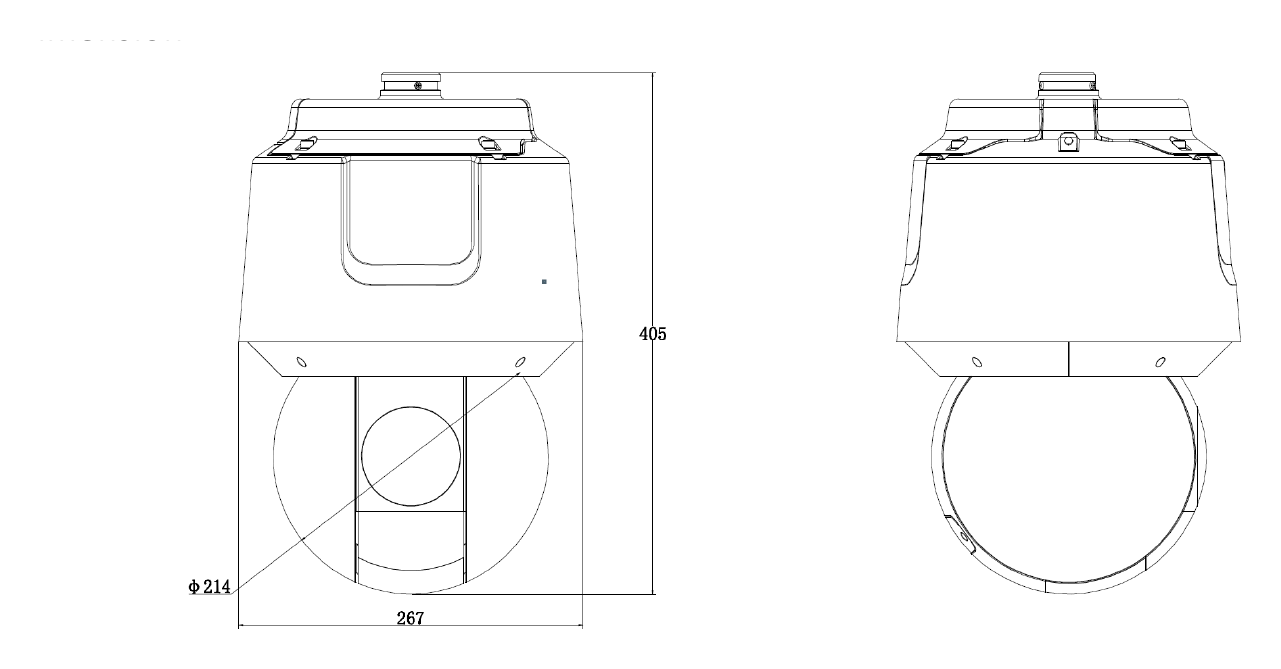 DS-2DF8A442NXG-EL 外形尺寸圖 ⌀ 267 mm × 405 mm (⌀ 10.51" × 15.94")｜重量 Approx. 8.5 kg (18.74 lb.) 33 languages: English, Russian, Estonian, Bulgarian,