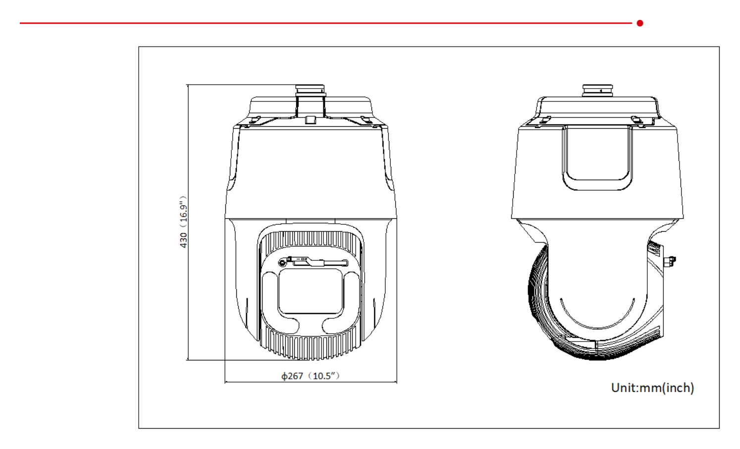 DS-2DF8C442IXG-ELW 外形尺寸圖 Ø 267 mm × 430 mm (Ø 10.51" × 16.93")｜重量 Approx. 9.6 kg (21.16 lb.) FCC SDoC (47 CFR Part 15, Subpart B); CE-EMC (EN 550