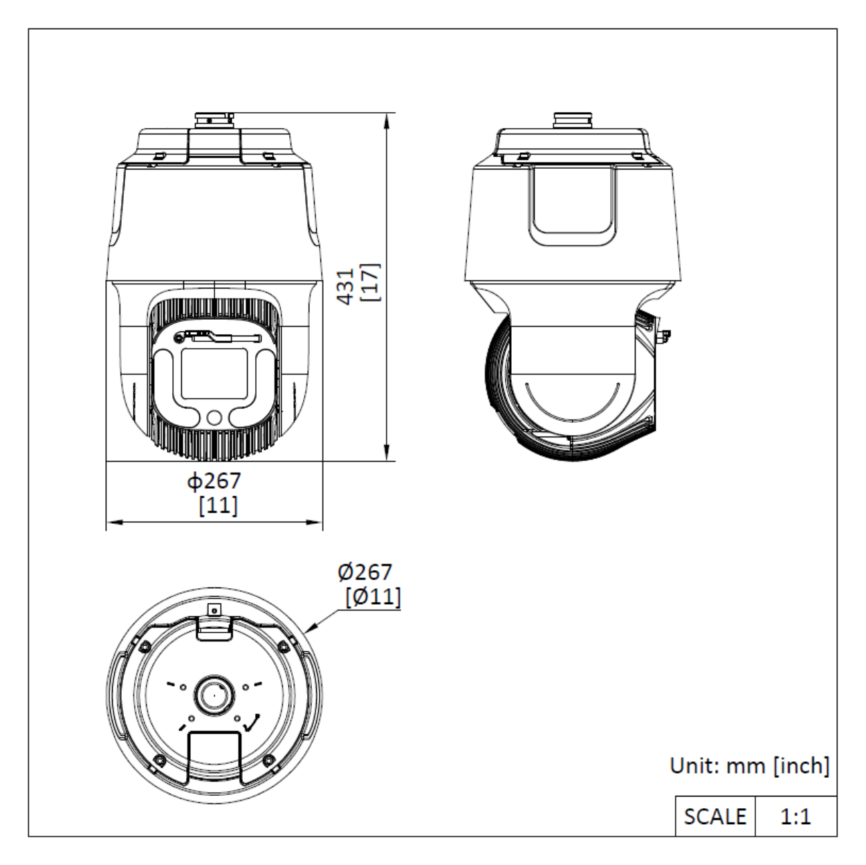 DS-2DF8C442IXG1-ELW 外形尺寸圖 Ø 267 mm × 430 mm (Ø 10.51" × 16.93")｜重量 Approx. 9.6 kg (21.16 lb.) 33 languages: English, Russian, Estonian, Bulgarian,