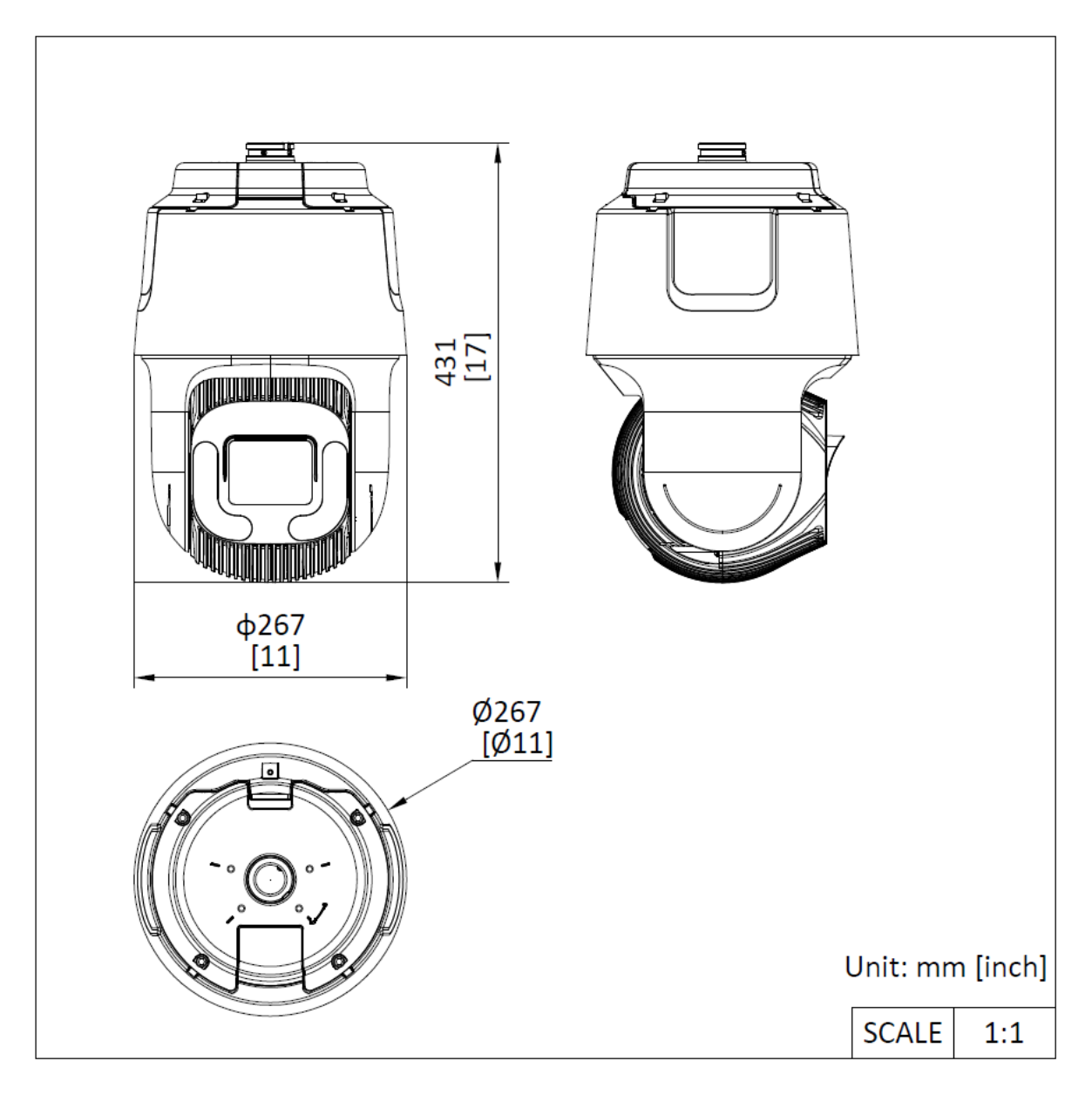 DS-2DF8C842IXG1-EL 外形尺寸圖 Ø 267 mm × 430 mm (Ø 10.51" × 16.93")｜重量 Approx. 9.6 kg (21.16 lb.) CE-EMC (EN 55032: 2015, EN 61000-3-2: 2019, EN 61000