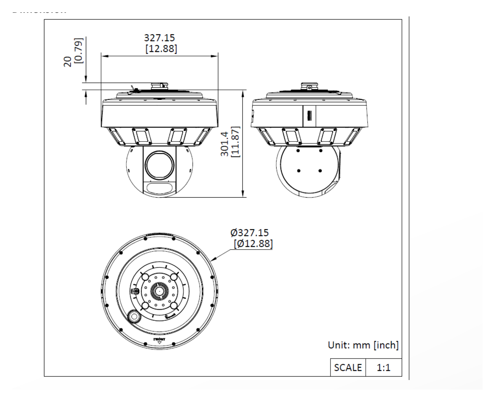DS-2DP7A410MCG1-LEF 外形尺寸圖 Ø 327.15 mm × 310.4 mm (Ø 12.88" × 12.22")｜重量 7.9 kg (17.42 lb.)｜Unit: mm