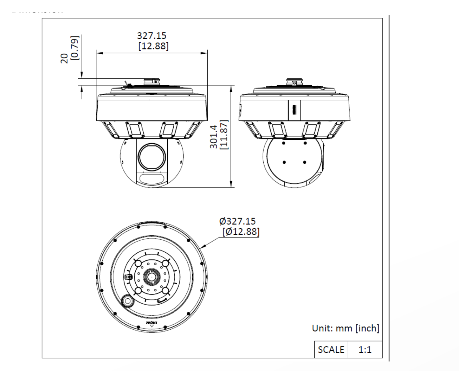 DS-2DP7A425MXG1-LEF 外形尺寸圖 Ø 327.15 mm × 310.4 mm (Ø 12.88" × 11.87")｜重量 7.9kg｜Unit: mm