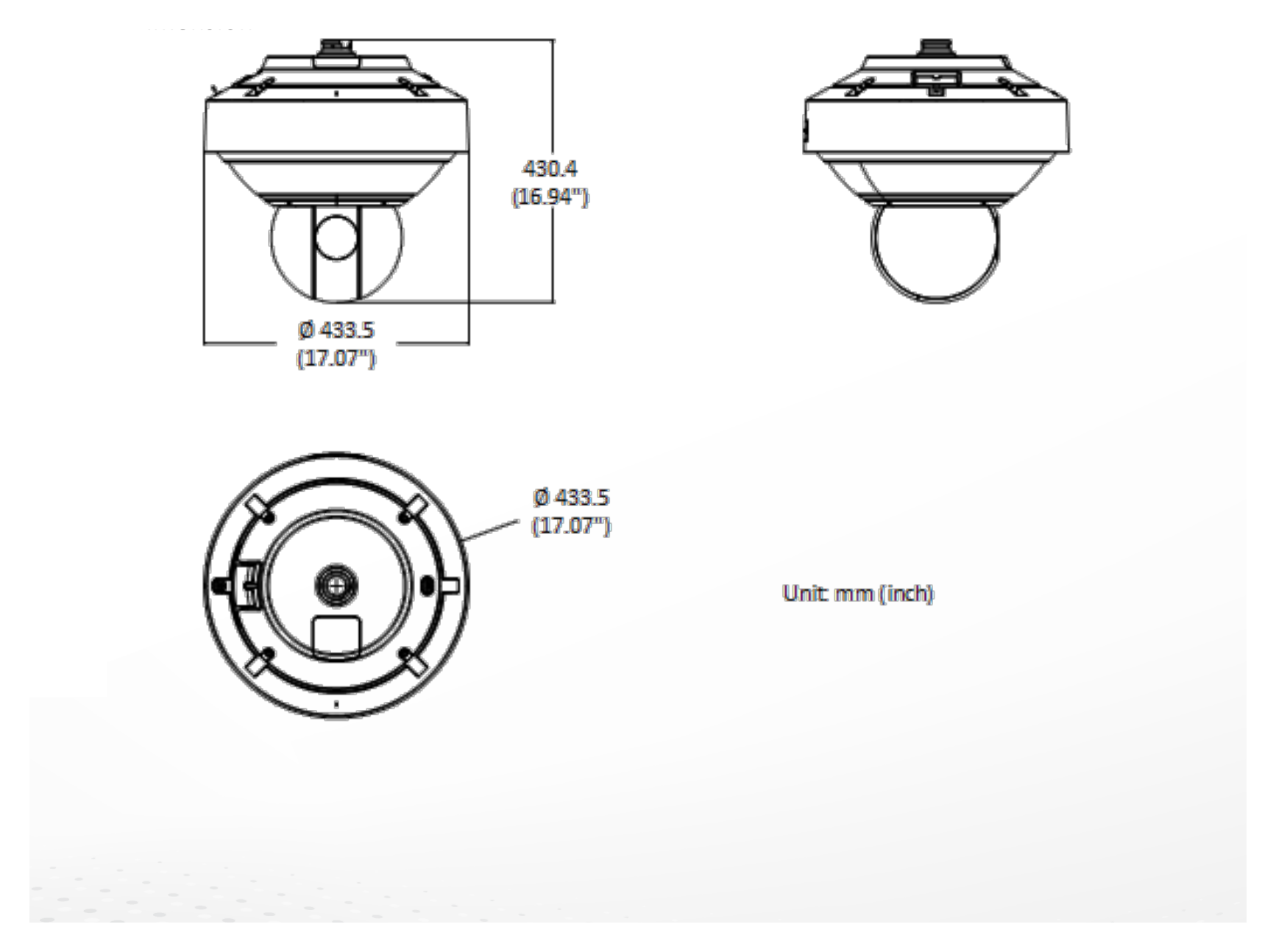 DS-2DP8A440IXG-LEF-408F0B 外形尺寸圖 Ø 433.5 mm x 430.4 mm (Ø 17.07" x 16.94")｜重量 Approx. 18 kg (39.68 lb.)｜Unit: mm