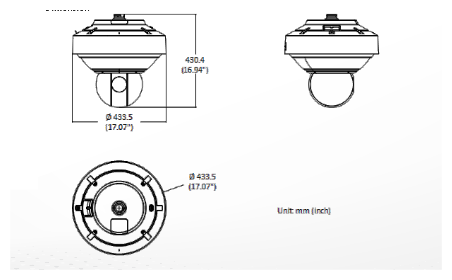 DS-2DP8A440IXG-LEF-624F0B 外形尺寸圖 Ø 433.5 mm x 430.4 mm (Ø 17.07" x 16.94")｜重量 Approx. 18 kg (39.68 lb.)｜Unit: mm