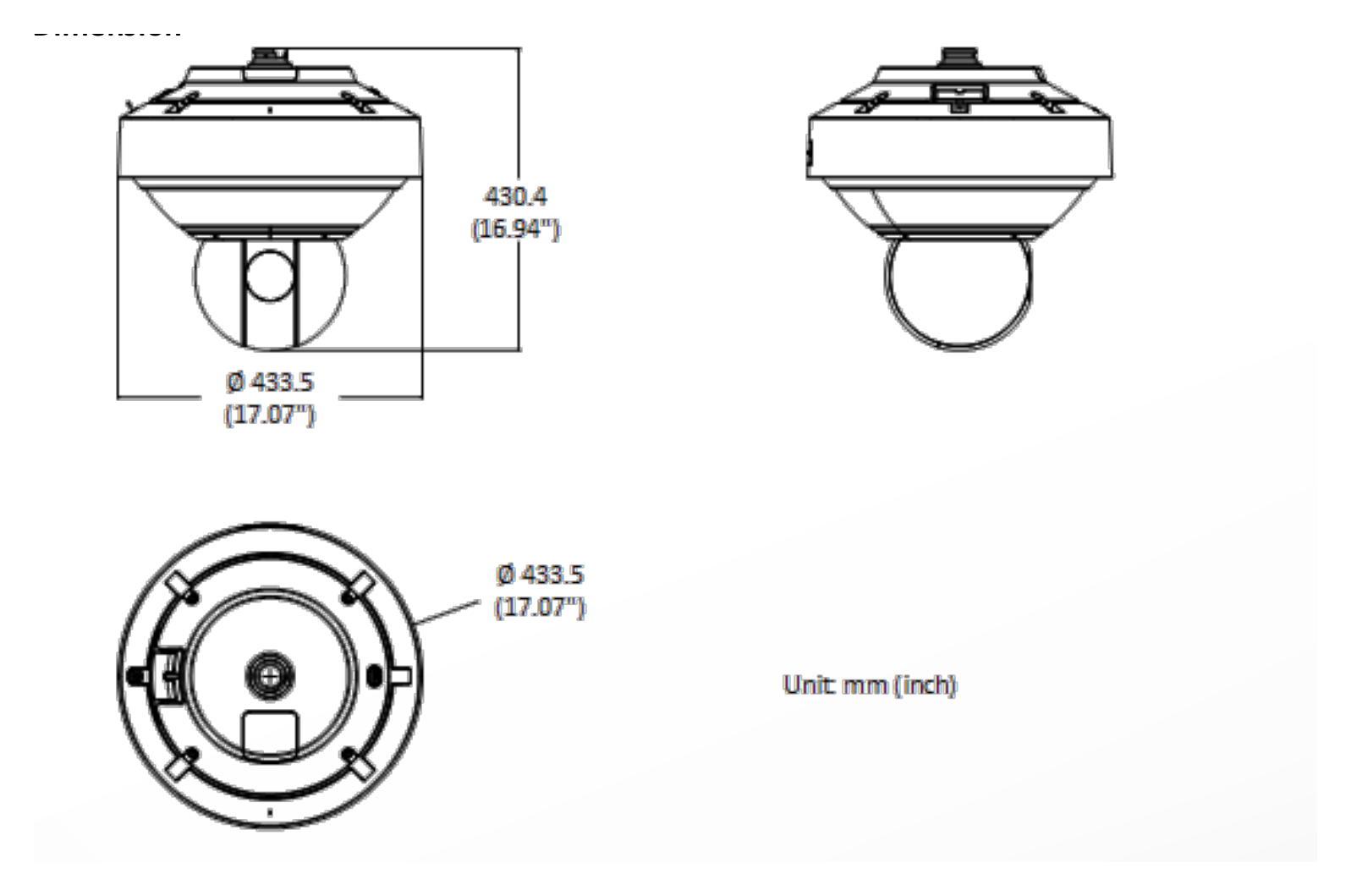 DS-2DP8A440IXG-LEF 外形尺寸圖 Ø 433.5 mm x 430.4 mm (Ø 17.07" x 16.94")｜重量 Approx. 18 kg (39.68 lb.)｜Unit: mm