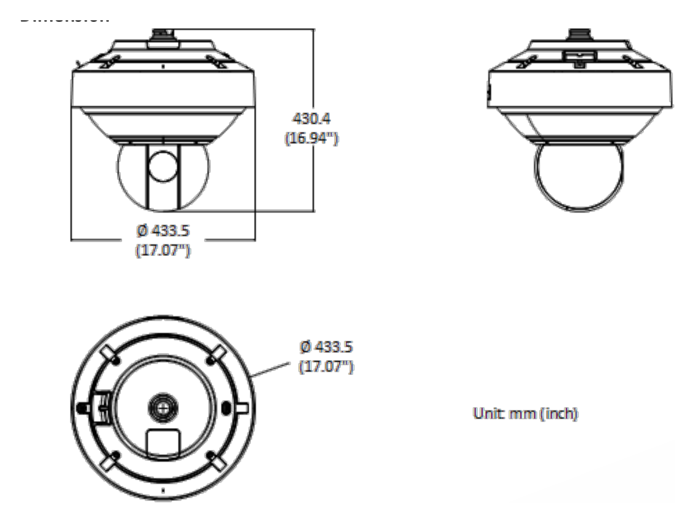 DS-2DP8A440IXG-LF 外形尺寸圖 Ø 433.5 mm x 430.4 mm (Ø 17.07" x 16.94")｜重量 Approx. 18 kg (39.68 lb.)｜Unit: mm
