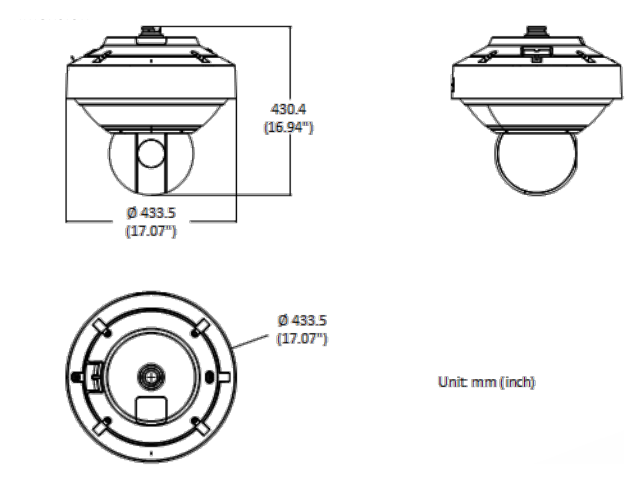 DS-2DP8A845IXG-LF-432F0B 外形尺寸圖 Φ391.8 mm × 400.5 mm (Φ 15.43"×15.77")｜重量 Approx. 18 kg (39.68 lb)｜Unit: mm