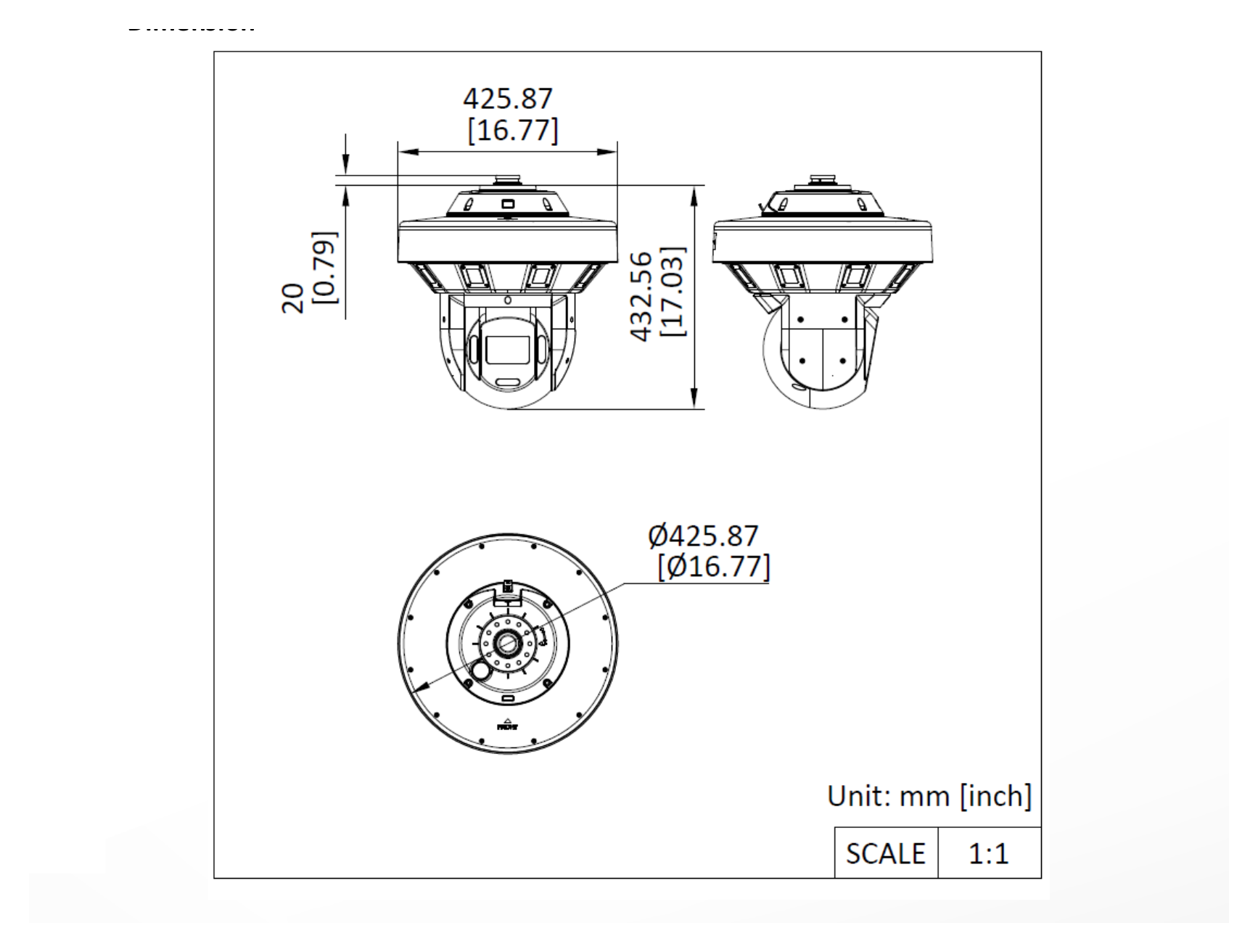 DS-2DP8A845IXG1-LF 外形尺寸圖 Ø 427.6 mm x 425.9 mm(Ø 16.8" × 16.7")｜重量 Approx. 14.6kg CB (IEC 62368-1: 2014+A11); CE-LVD (EN 62368-1:2014/A11:2017);
