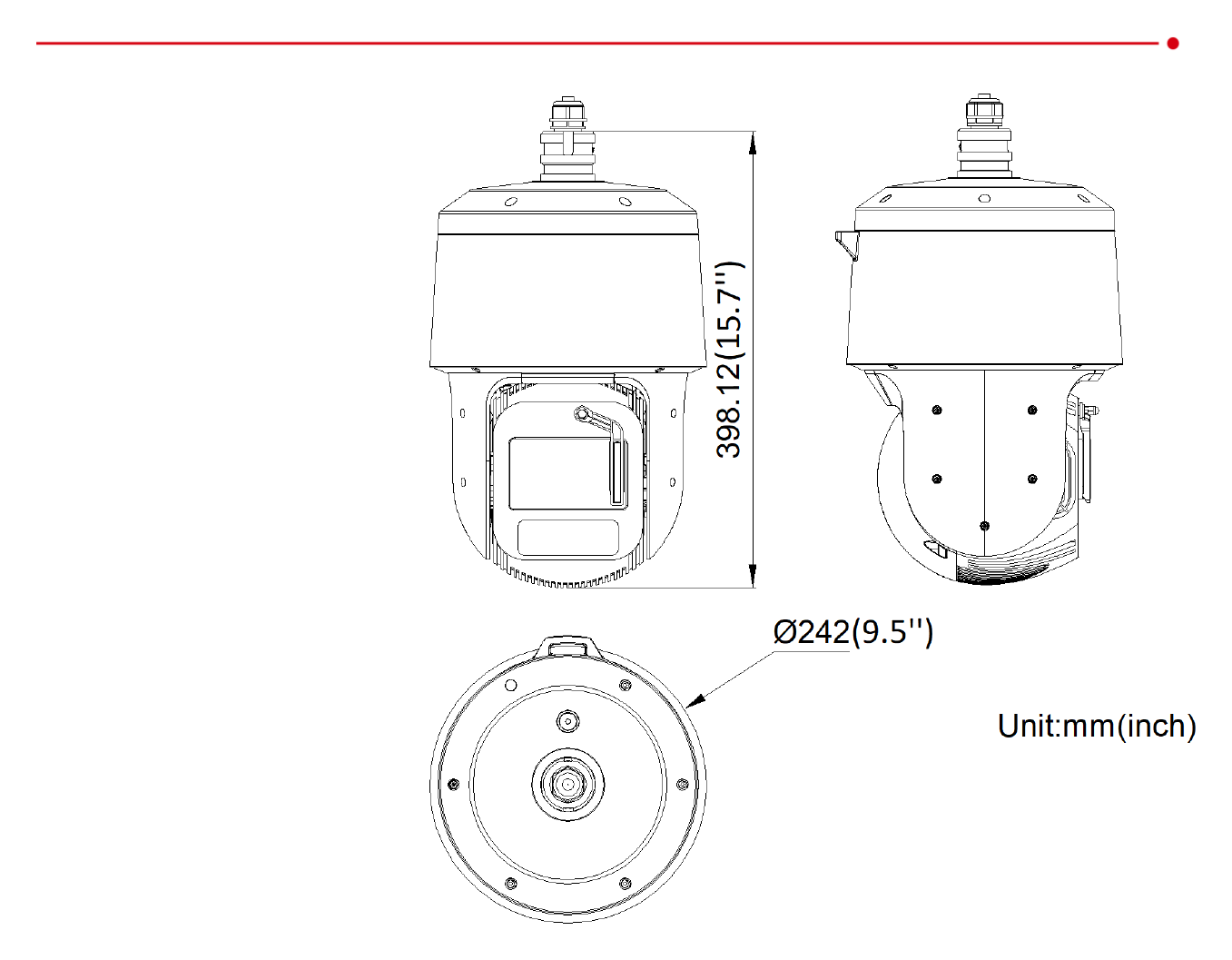 DS-2DT8C442MXG-LWT 外形尺寸圖 Ø 242 mm × 398.1 mm (Ø 9.53" × 15.67")｜重量 Approx. 6 kg (13.2 lb.) CE-EMC (EN 55032: 2015, EN 61000-3-2: 2019, EN 61000-3