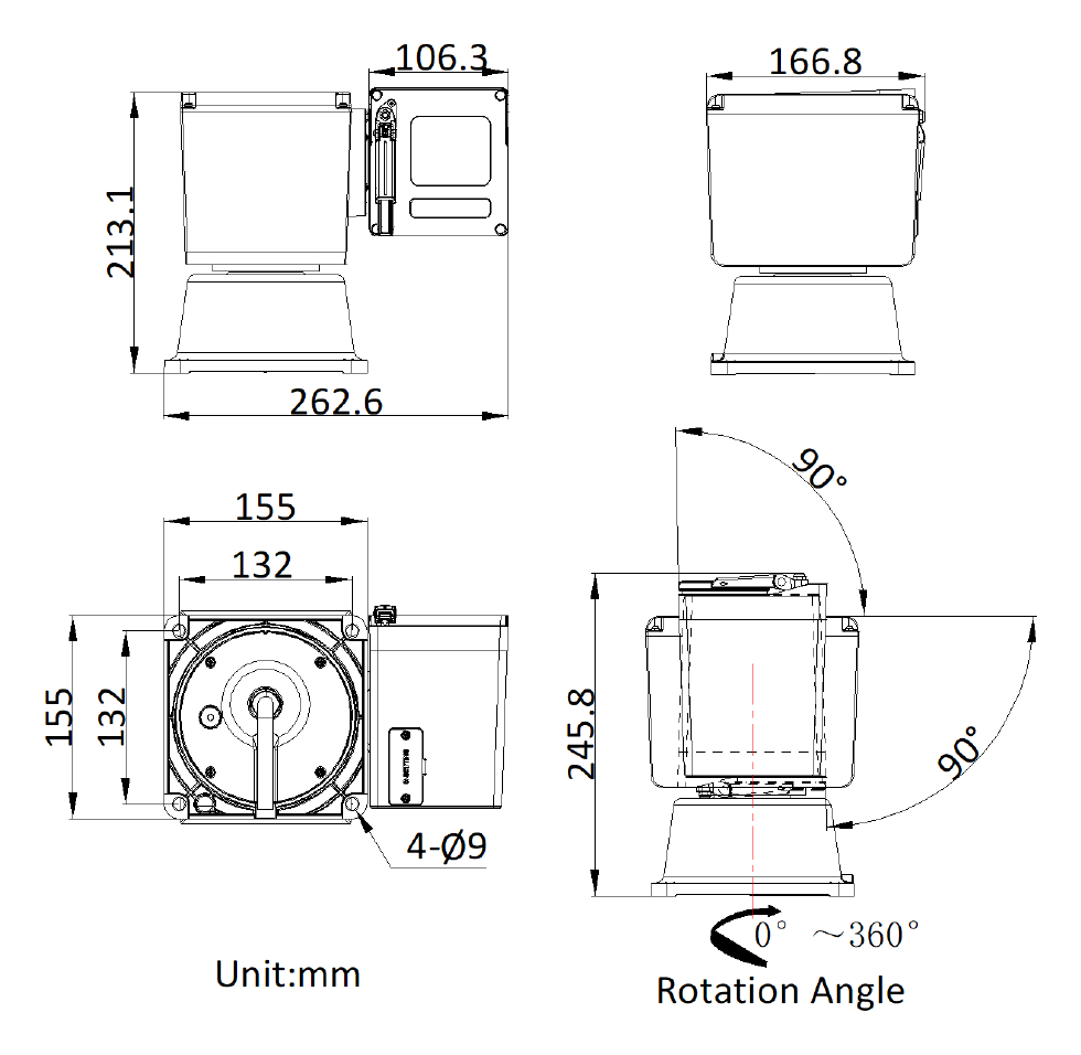 DS-2DY5A432MWG-ELW 外形尺寸圖 262.6 mm × 155 mm × 245.8 mm (10.34" × 6.10" × 9.68")｜重量 Approx. 4.8 kg (10.58 lb.)｜Unit: mm