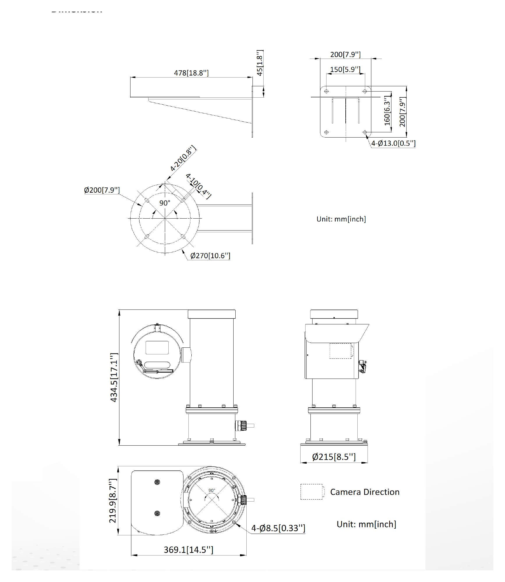 DS-2DY7432IXG-XY 外形尺寸圖 369.1 mm × 219.9 mm × 434.5 mm (14.5" × 8.7" × 17.1")｜重量 Approx. 24.5 kg (53.9 lb.)｜Unit: mm