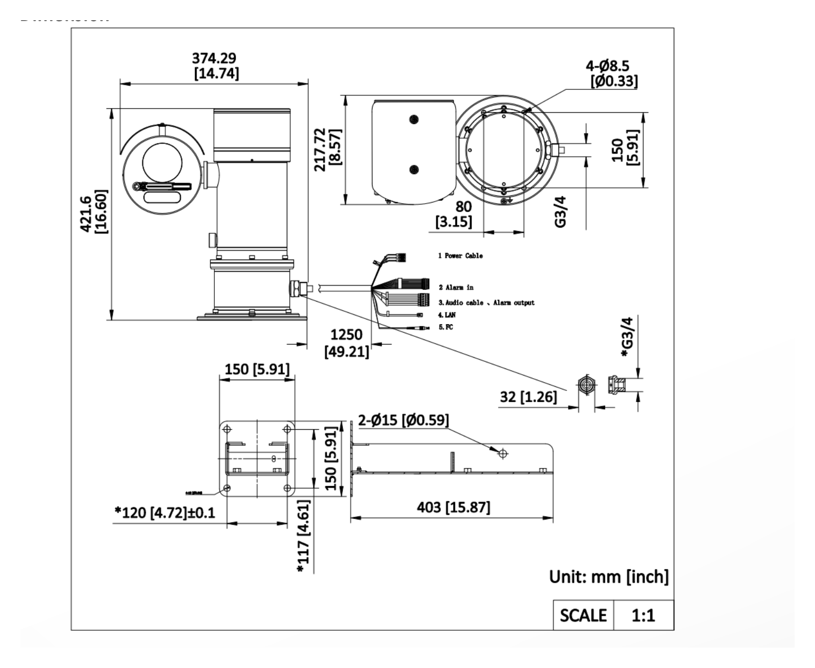 DS-2DY7436IXG-CXLWF316L 外形尺寸圖 421.6 mm × 374.29 mm × 217.72 mm (16.60" × 14.74" × 8.57")｜重量 Approx. 25 kg (55.13 lb.)｜Unit: mm