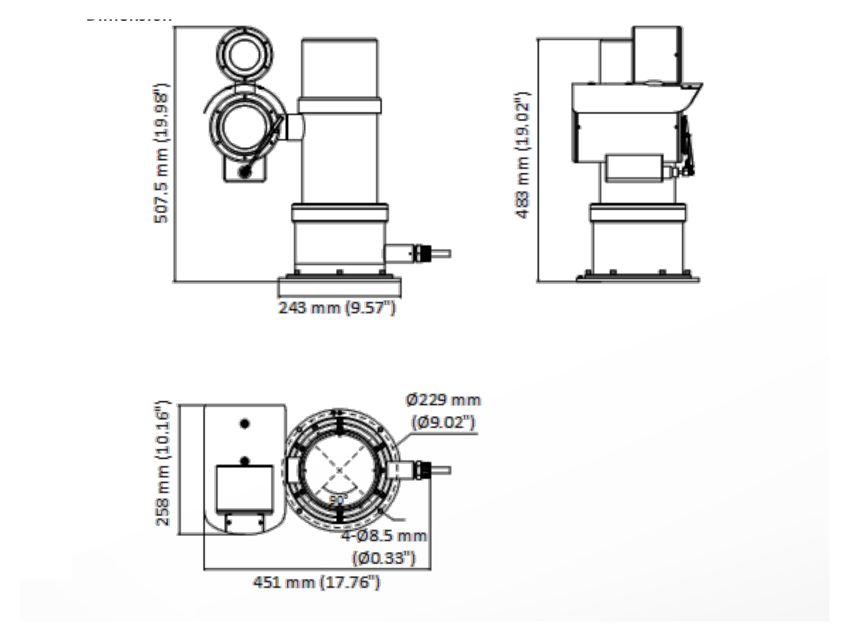 DS-2DY9236I-CWXT5-316L 外形尺寸圖 451 mm × 258 mm × 507.5 mm (17.76" × 10.16" × 19.98")｜重量 37.6 kg (82.91 lb.)｜Unit: mm
