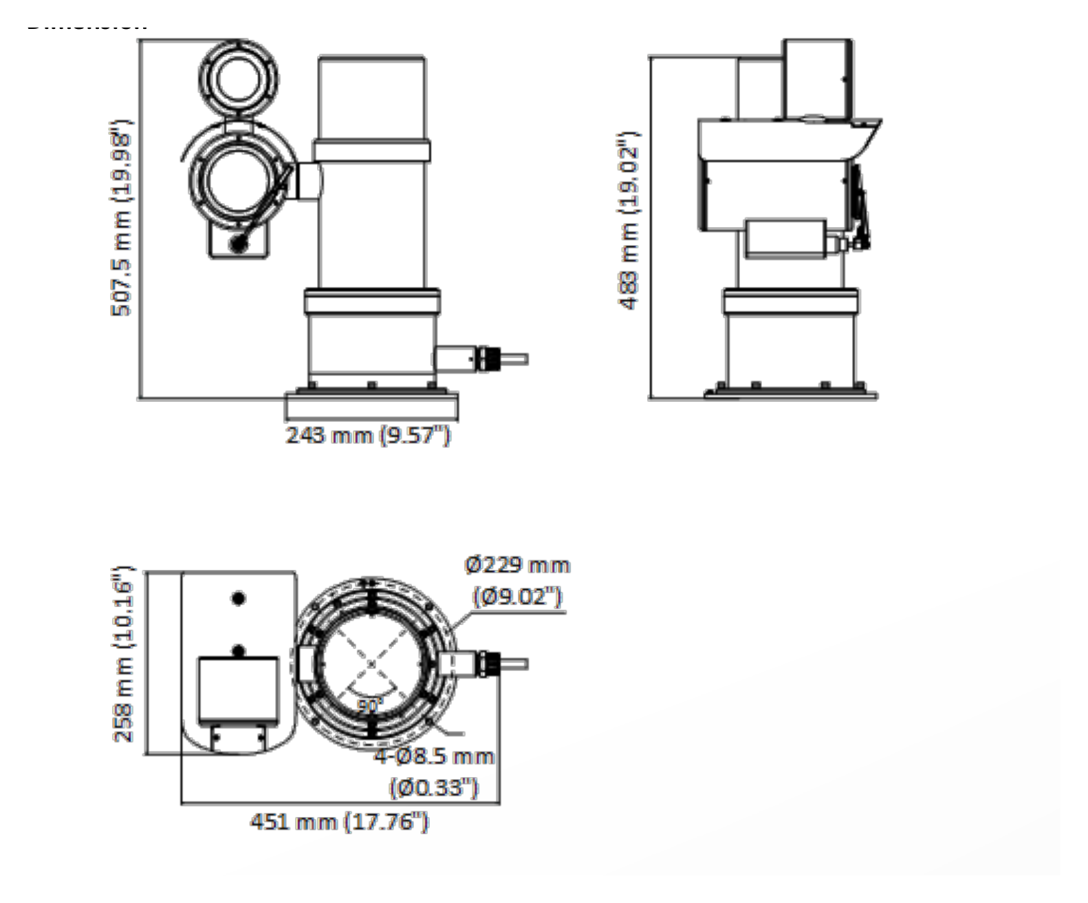 DS-2DY9236I-CWXT5 外形尺寸圖 451 mm × 258 mm × 507.5 mm (17.76" × 10.16" × 19.98")｜重量 37.6 kg (82.91 lb.)｜Unit: mm