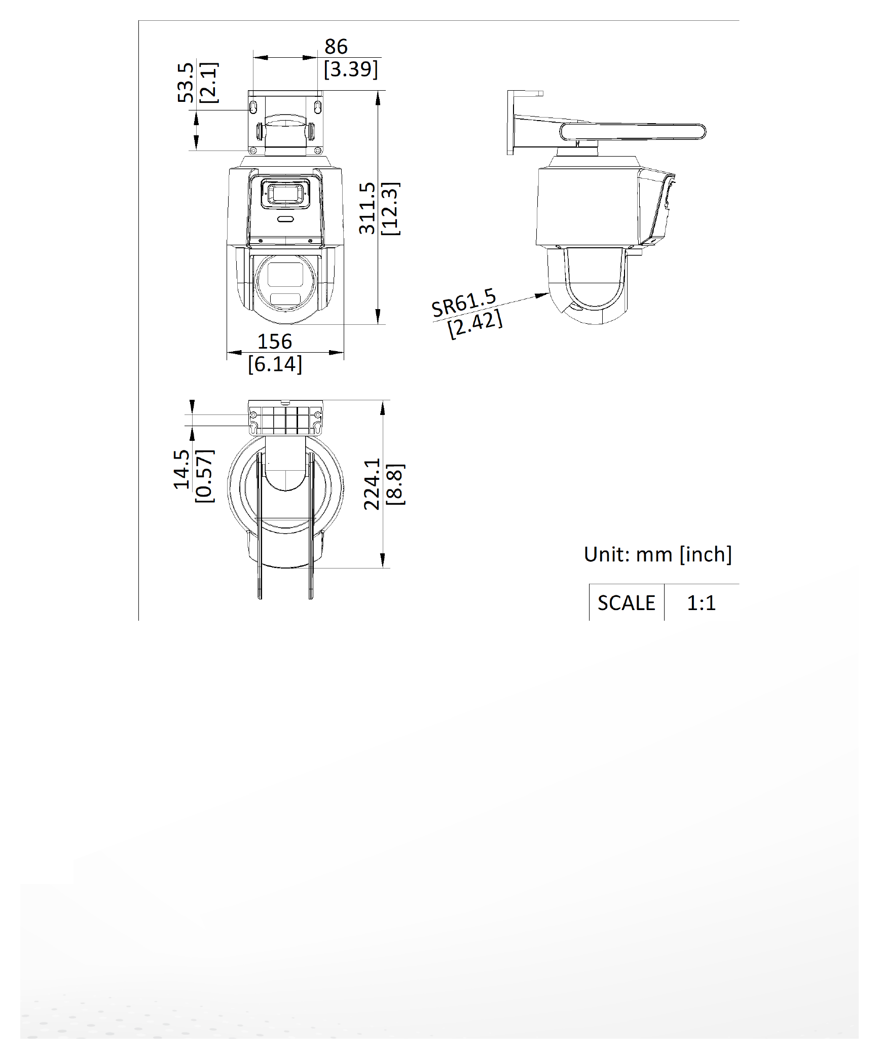 DS-2SE3C204MWG-4G 外形尺寸圖 311.5 mm × 223.5 mm × 156 mm (12.26" × 8.80" × 6.14")｜重量 Approx. 1.37 kg (3.02 lb.)｜Unit: mm