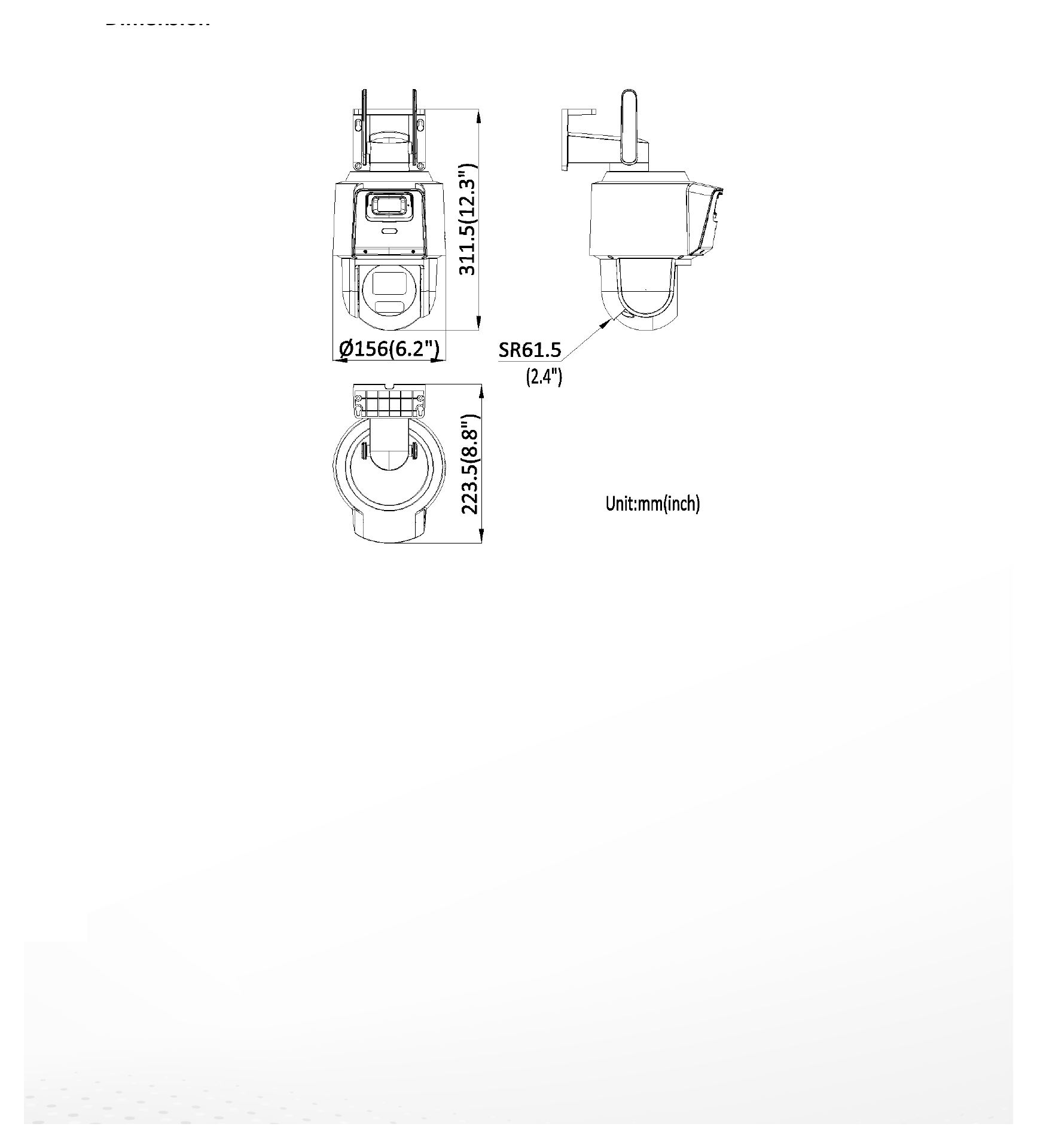 DS-2SE3C204MWG-E 外形尺寸圖 311.5 mm × 223.5 mm × 156 mm (12.26" × 8.80" × 6.14")｜重量 Approx. 1.37 kg (3.02 lb.)｜Unit: mm