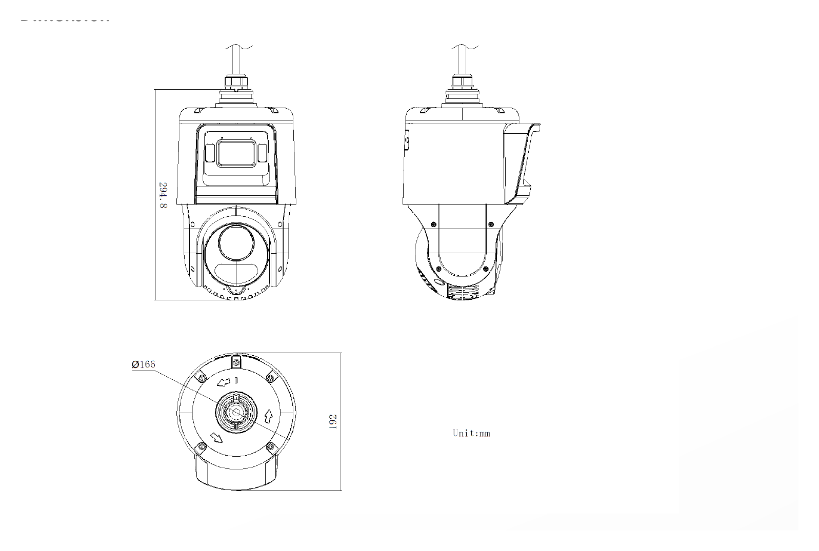 DS-2SE4C415MWG-E 外形尺寸圖 Ø 166 mm × 294.8 mm (Ø 6.5" × 11.6")｜重量 Approx. 3.0 kg (16.5 lb.)｜Unit: mm