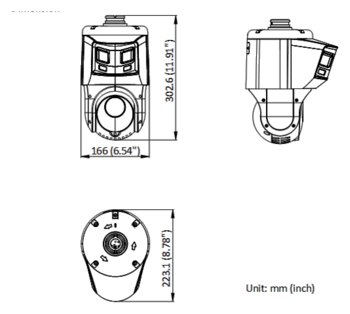 DS-2SE4C425MWG-E 外形尺寸圖 Ø 166 mm × 302.6 mm (Ø 6.5" × 11.9")｜重量 Approx. 2.4 kg (13.2 lb.) IP66 Standard, 6000 V Lightning Protection, Surge Prot