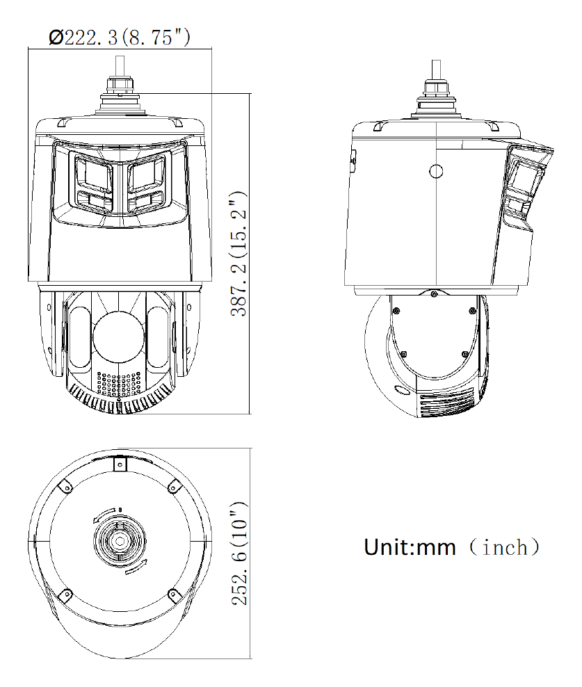 DS-2SE7C425MWG-EB 外形尺寸圖 Ø 222.3 mm × 387.2 mm (Ø 8.75" × 15.2")｜重量 Approx. 6 kg (13.23 lb.)｜Unit: mm